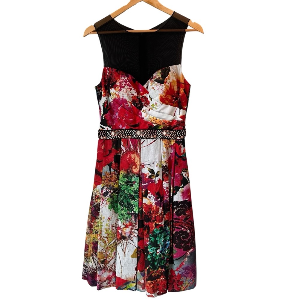 Rickie Freeman For Teri Jon Multicolor Floral Midi Dress, Size 6